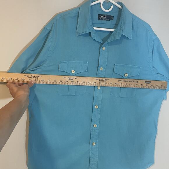 Polo Ralph Lauren Men’s XL Linen Blend Short Sleeve Button Down Shirt Aqua Blue - Picture 4 of 7